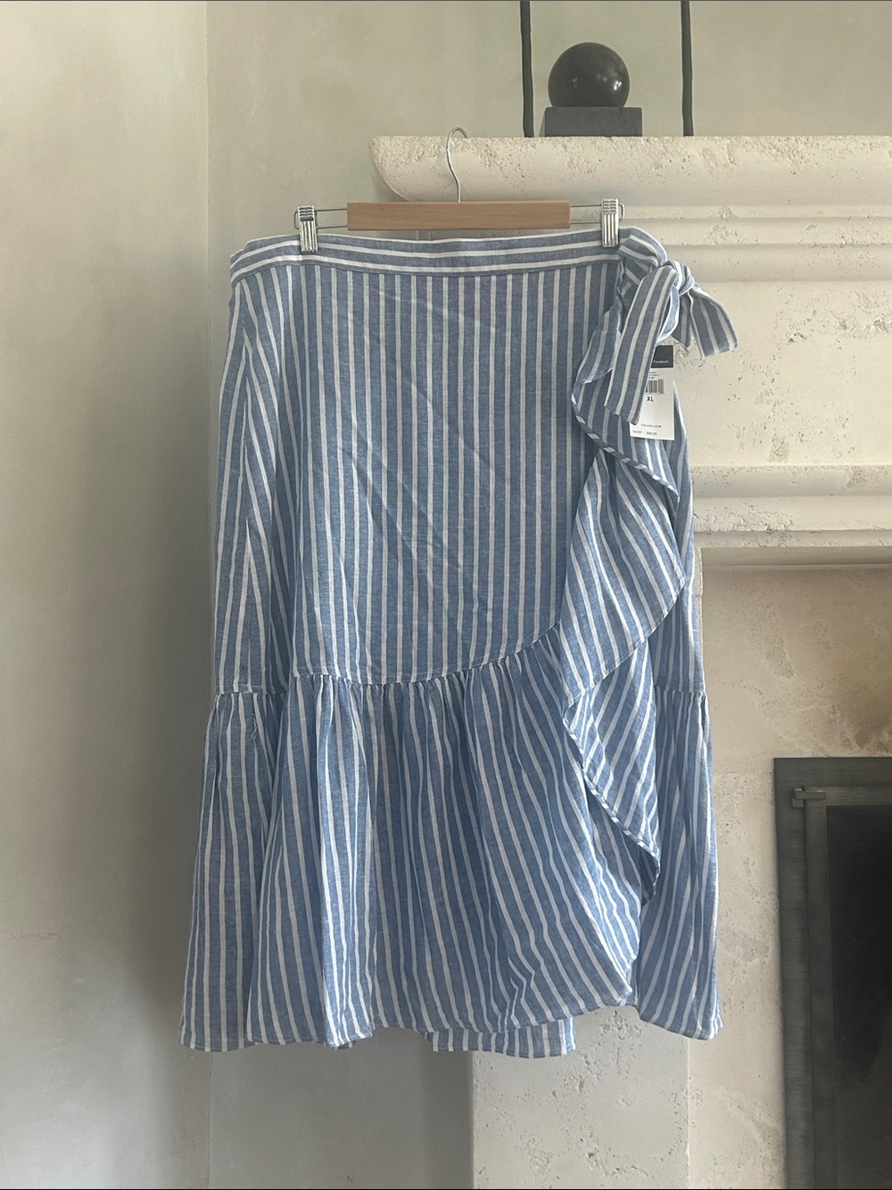 Chaps Blue and White Striped A-Line Wrap Skirt